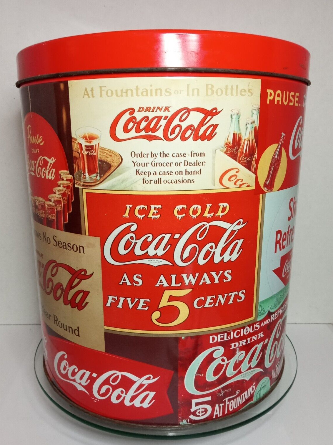 Vintage Coca Cola Popcorn Tin Retro Ice Cold Five Cents Coke Collectible