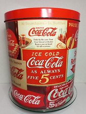 Vintage Coca Cola Popcorn Tin Retro Ice Cold Five Cents Coke Collectible picture
