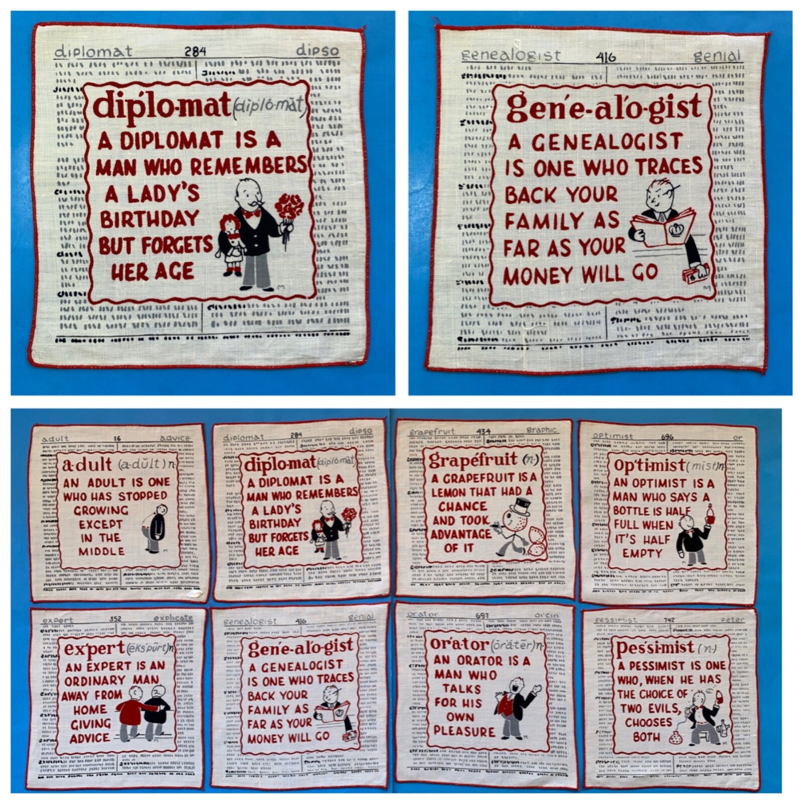 Vintage Mid-Century Cocktail Napkins MCM Funny Definitions Set of 8 Excellent Vintage Mid-Century Cocktail Napkins MCM Funny Definitions Set of 8 Excellent