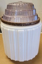 Antique Art Deco Milk Glass Skyscraper Ceiling Light Lamp Shade 12x8.5  picture