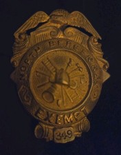 Vintage North Bergen New Jersey Exempt Fire Badge No. 349 - F. Sperber Maker picture