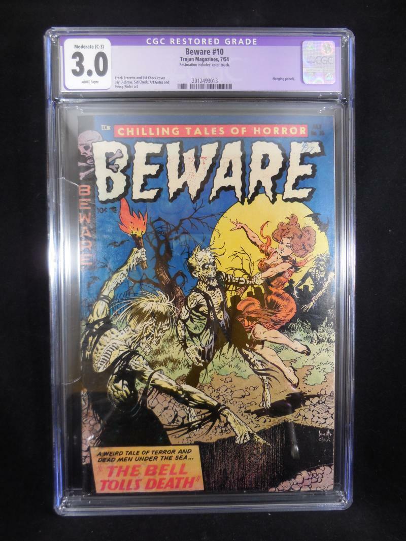 Beware #10    CGC 3.0 Restored White Pages Frank Frazetta Cover Hanging Panels