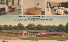 Vintage Postcard Magnolia Motor Hotel Vicksburg, Mississippi HWY 61 & 80 Bridge picture