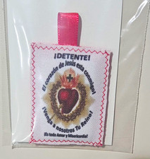 Detente Sacred Heart of Jesus Catholic Cloth Scapular Patch with Red Ribbon picture