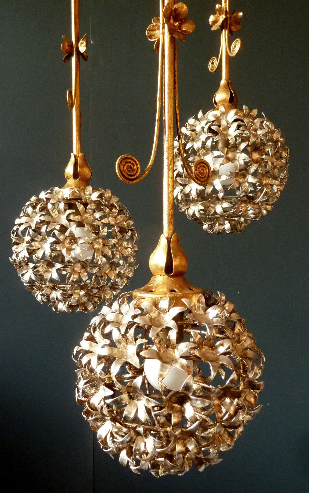 1950´s 1960´s BANCI FIRENCE SILVER & GOLD PLATED ITALIAN CHANDELIER CEILING LAMP
