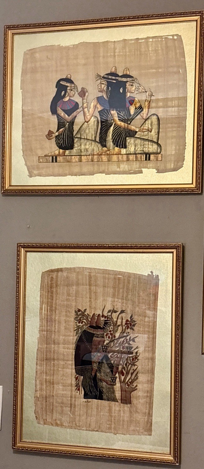 Beautiful Vintage Egyptian Papyrus Signed Wall Art Gold Framed Hand Painted