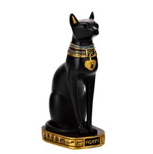 Egyptian Bastet Black Cat Goddess Statue, Large 7.5 inches picture