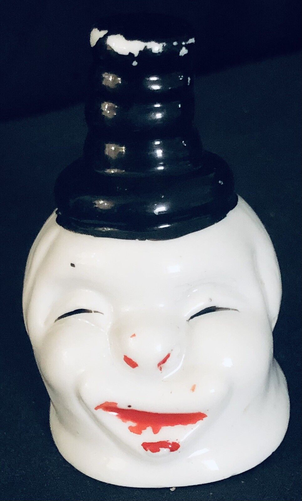 VINTAGE Creepy Clown Ceramic Bell Black Hat Halloween