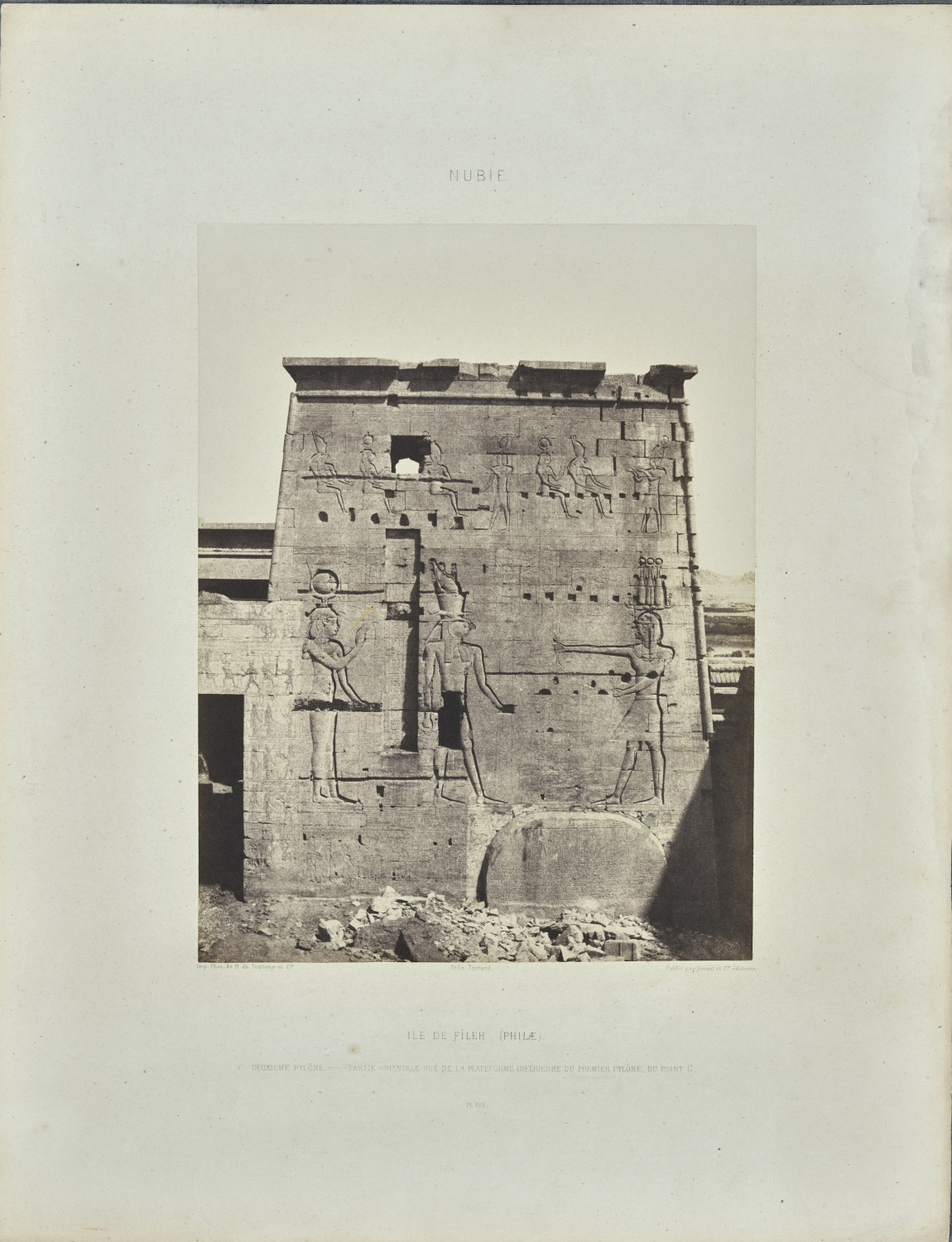 Felix Teynard Egypt salt print, Ile de Fîleh, Philae - Second Pylon Vintage p