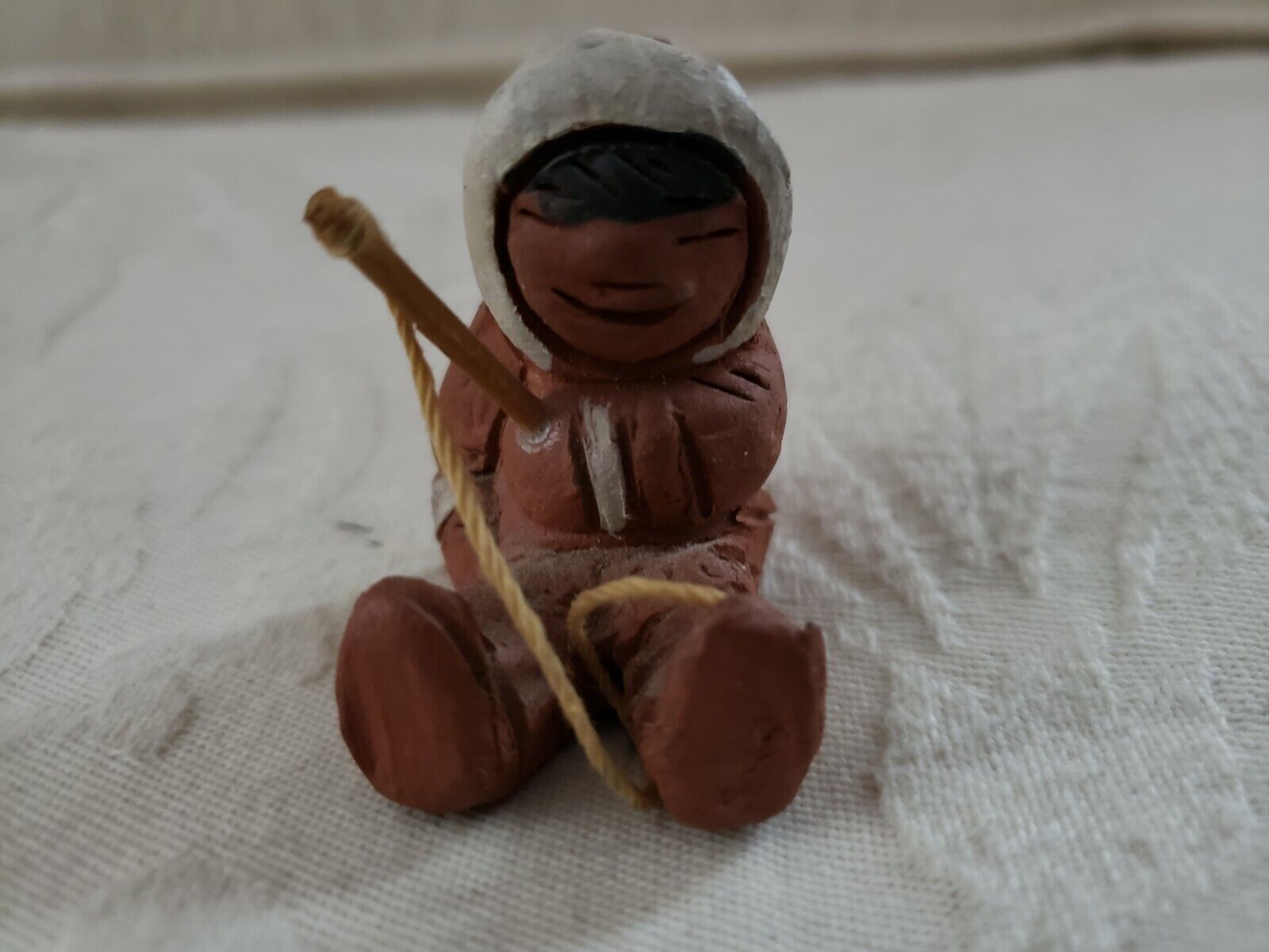 Vintage Signed CISA Eskimo Clay Figurine – Child fishing