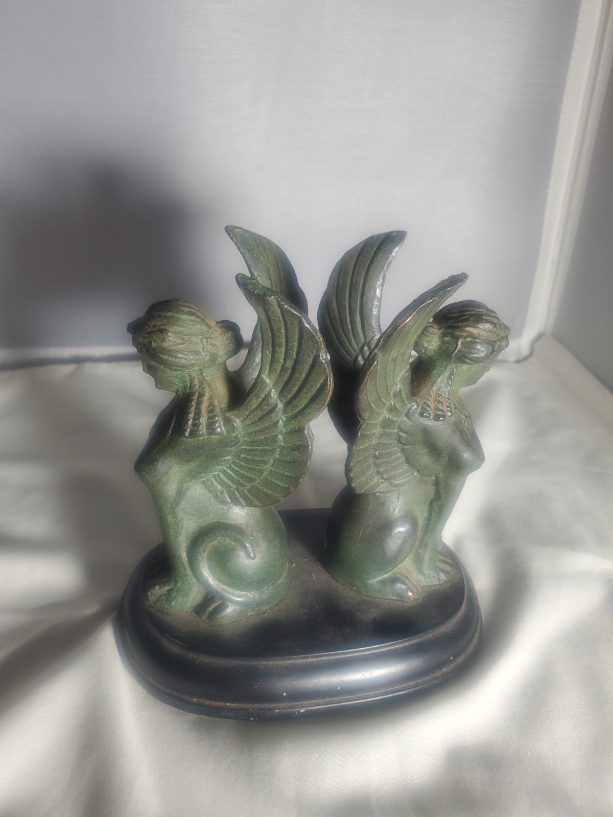 Vintage Bronze Egyption Winged Sphinxes - Mounted Set Of Two Vintage Bronze Egyption Winged Sphinxes - Mounted Set Of Two