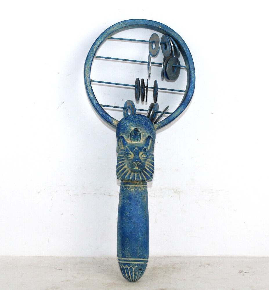 EGYCOM ANCIENT EGYPTIAN Sistrum Musical Instrument Sekhmet Face (BS)
