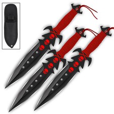 Ancestral Deadly Triad Throwing Knife Set - 3pc Red Skull Daggers w/ Sheath picture