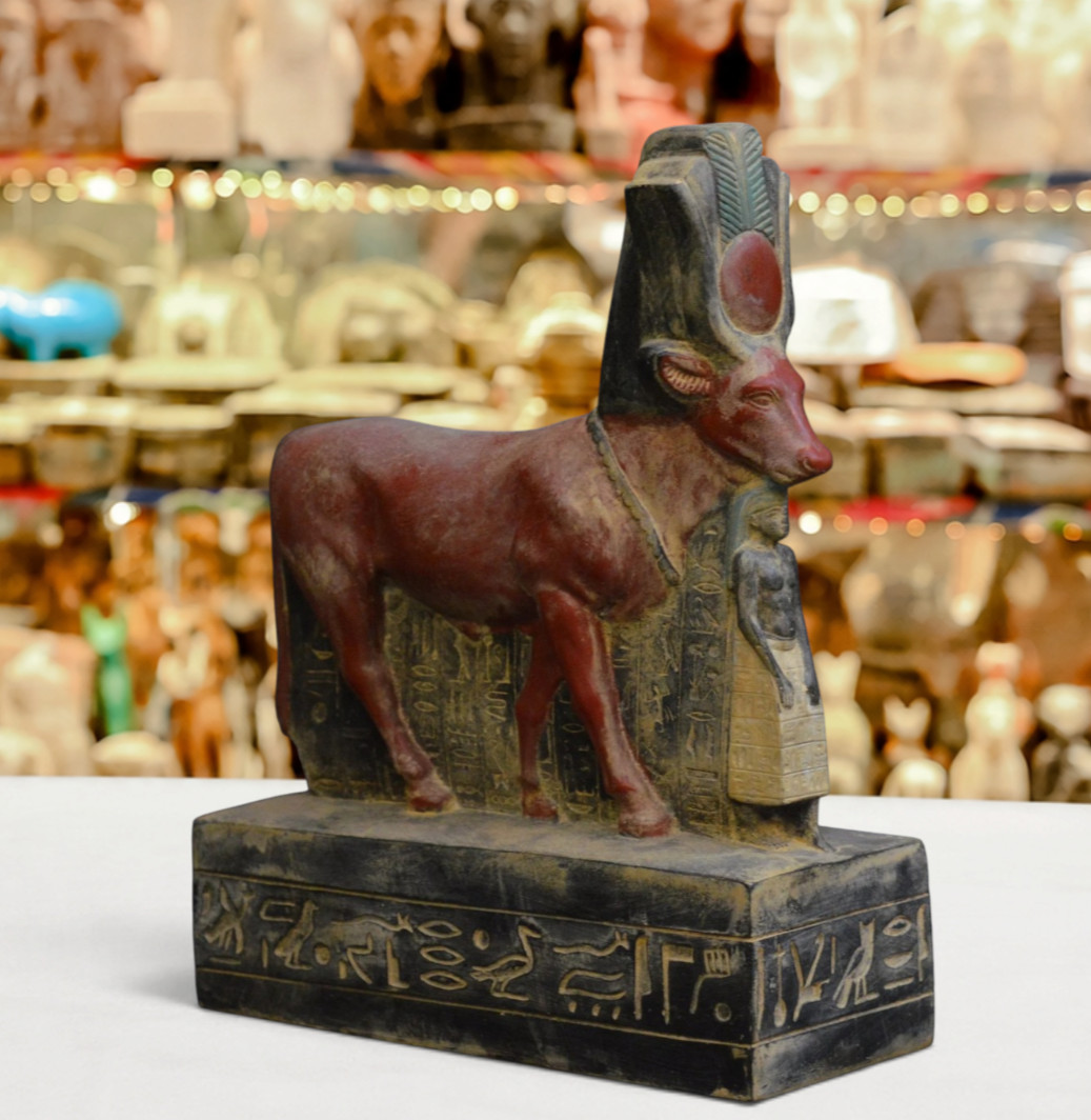 Iconic Piece Egyptian Goddess Hathor Cow Protecting Psamtik Pharaoh Statue