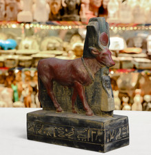 Iconic Piece Egyptian Goddess Hathor Cow Protecting Psamtik Pharaoh Statue picture