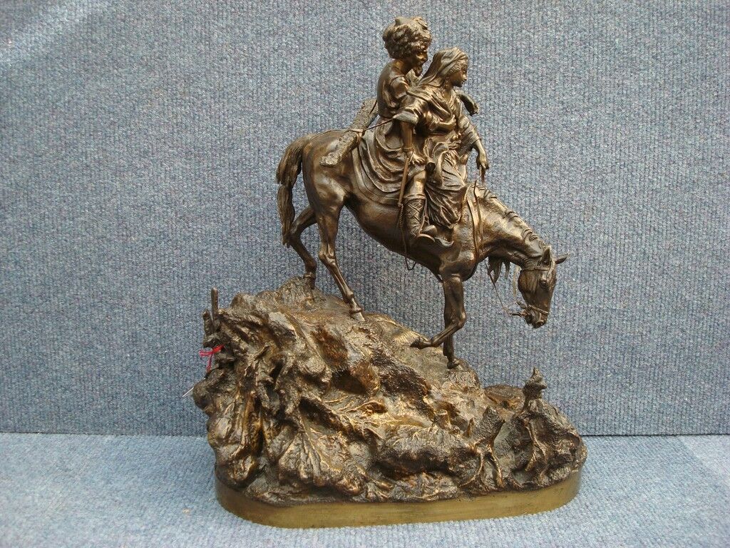 Russian bronze by Gratchev, Man and lover on horse ride, signed, foundry, date