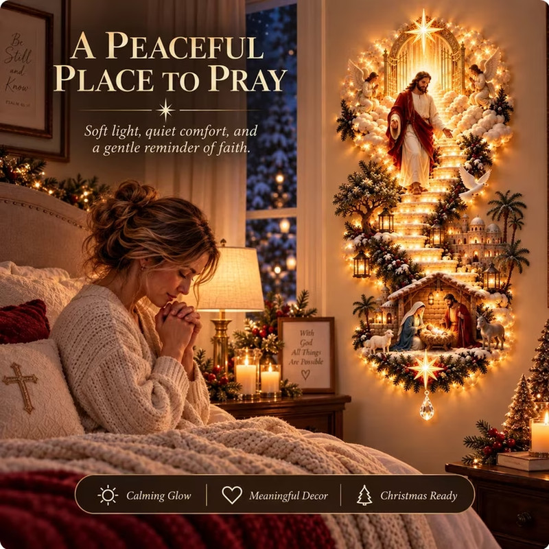 Jesus Light of Heaven Christmas Wall Hanging, Lighted Religious Nativity Wall De Jesus Light of Heaven Christmas Wall Hanging, Lighted Religious Nativity Wall De
