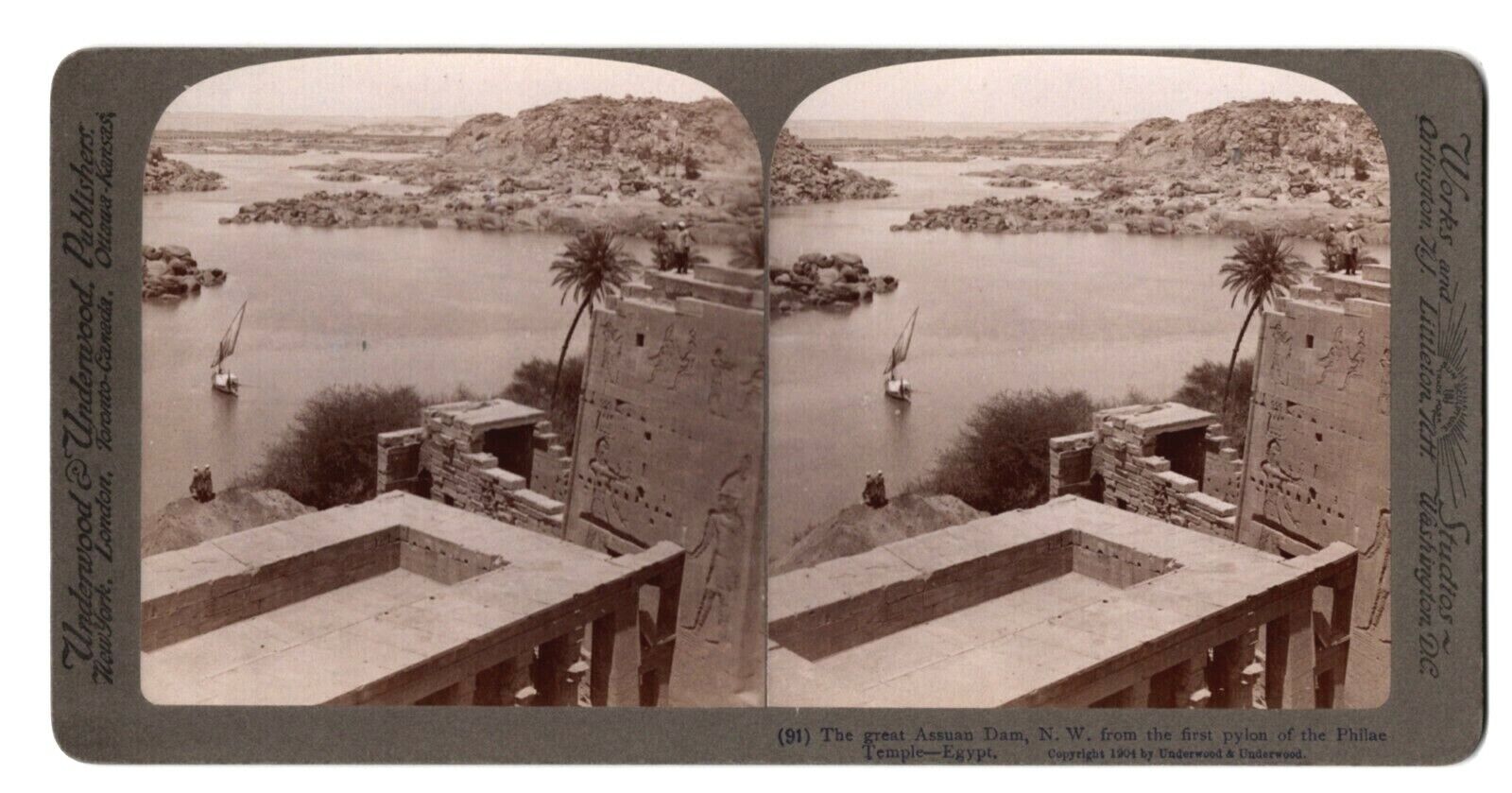 EGYPT STEREOVIEW GREAT ASSUAN DAM, N.W. FROM THE FIRST PYLONOF THE PHILAE TEMPLE
