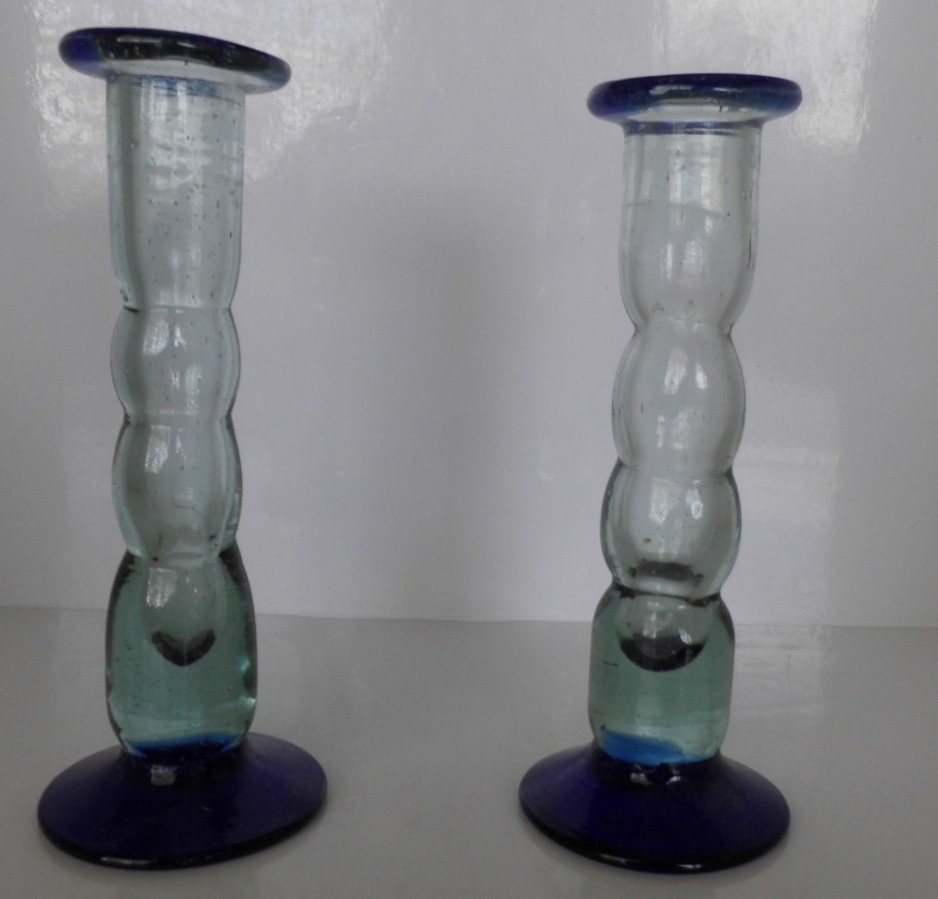 (GEB-29) 2 VTG Cobalt Blue Candle Stick Holders Blown Art Glass 8 (GEB-29) 2 VTG Cobalt Blue Candle Stick Holders Blown Art Glass 8