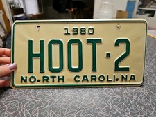 North Carolina License Plate, 1980 Vanity Personalized NC Tag HOOT-2 Owl Lovers picture