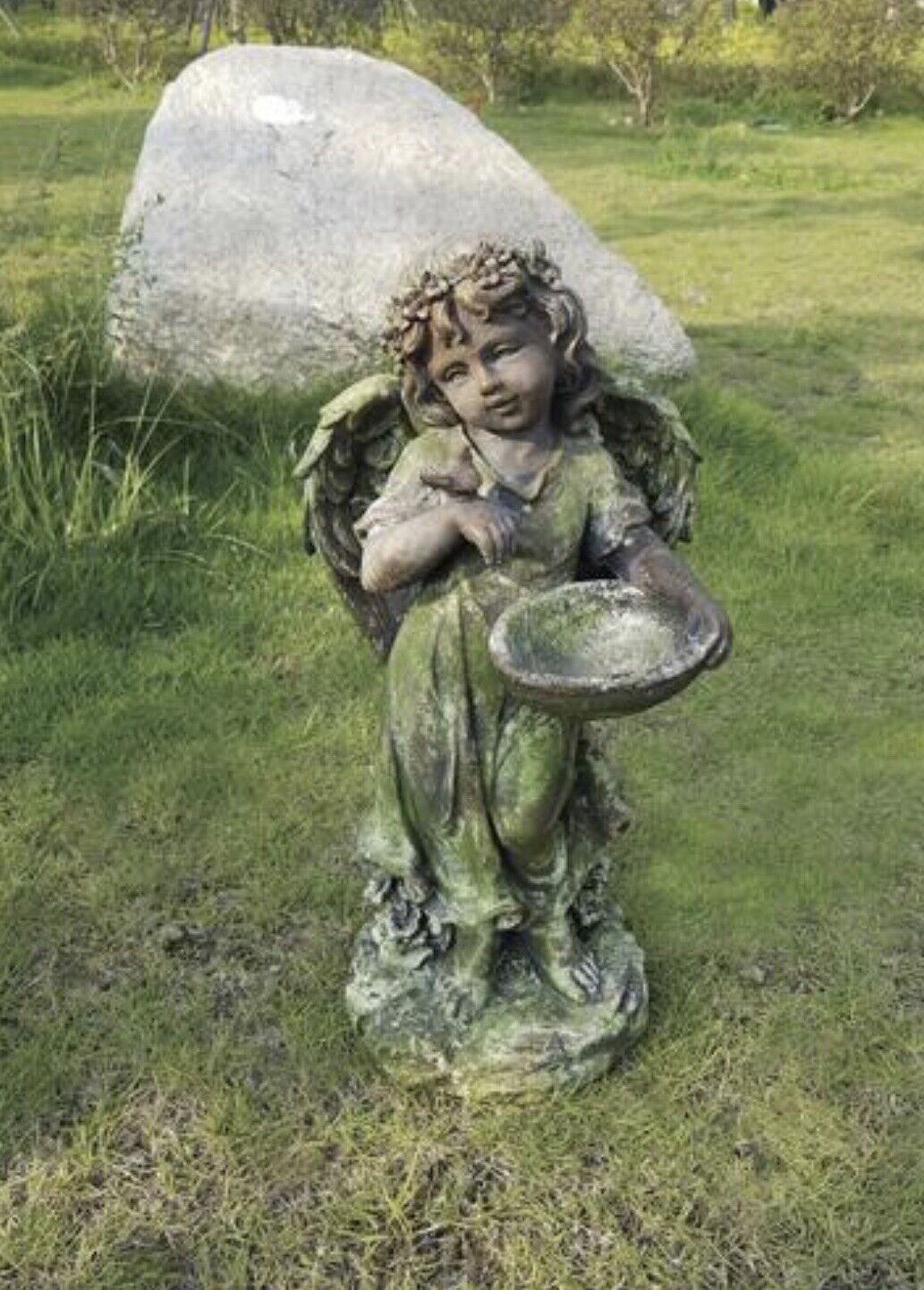 Angel Holding Bowl Birdbath Garden Statue 22 inches (me) M12