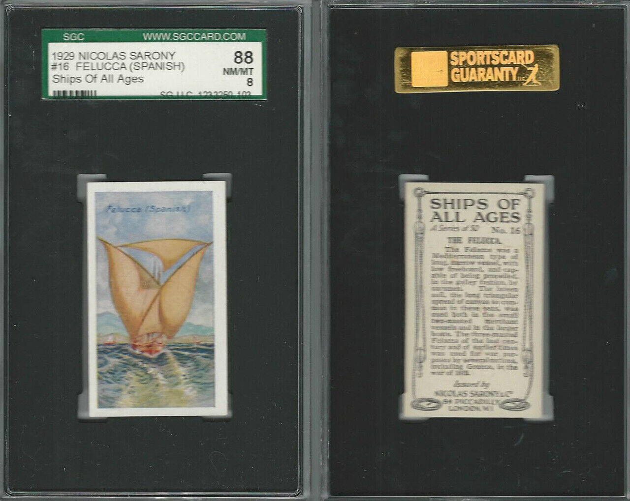 S26-16 Nicolas Sarony, Ships of all Ages, 1929, #16 Felucca Spanish, SGC 88 NMMT
