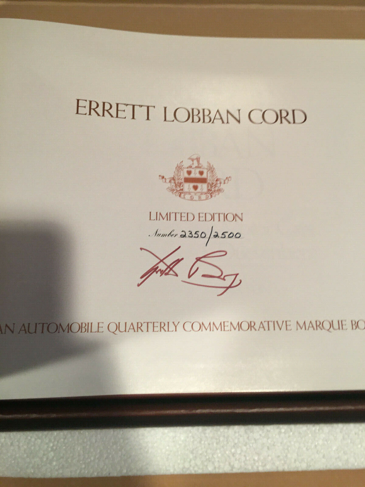 ERRETT LOBBAN CORD LAST BOOK WITH CASE #2350 PRODUCED BY AUTOMOBILE QUARTERLY