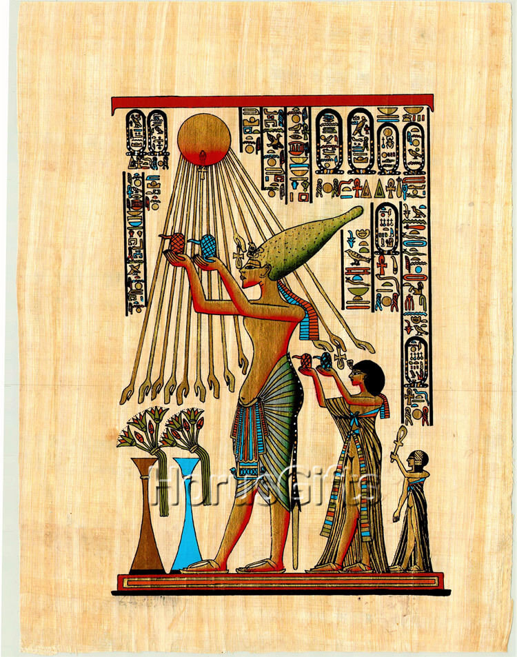 **Rare** Genuine Hand Painted Authentic Egyptian Papyrus (Akhenaten & God Aten)