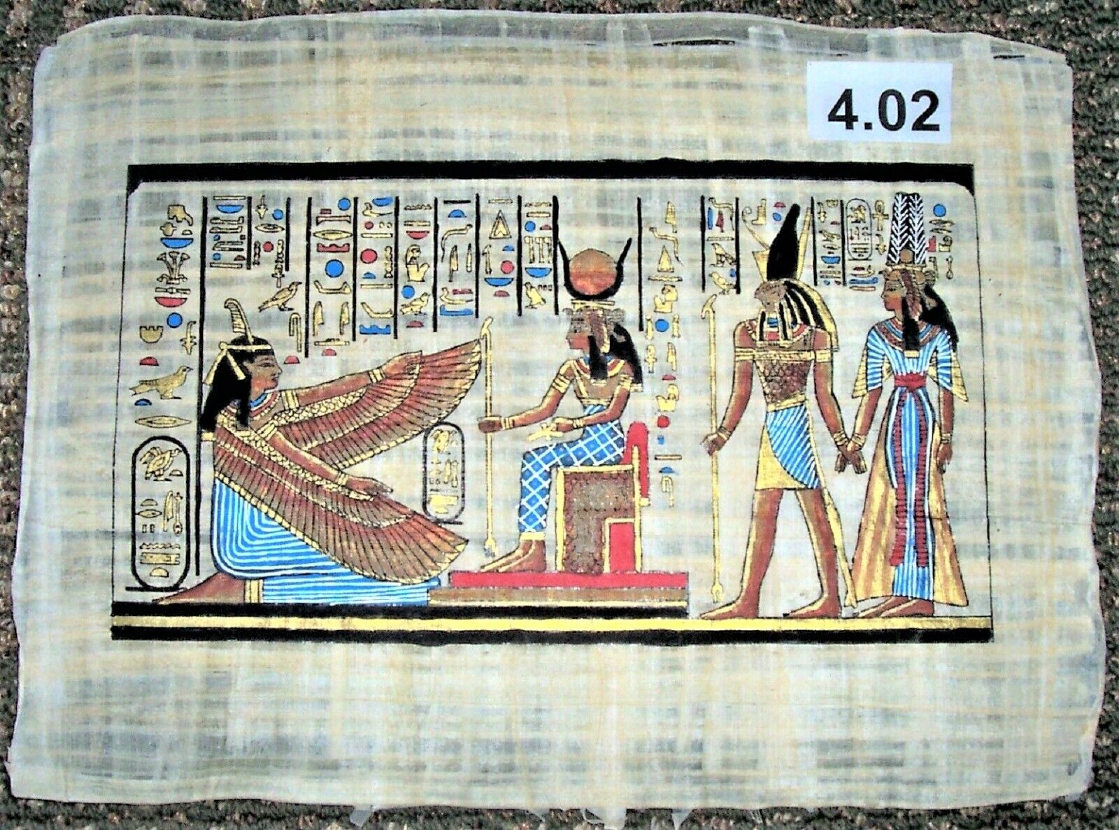 Egyptian Papyrus 30 x 40 cm * 4.02 - Winged Maat in front of Isis wife of Osiris