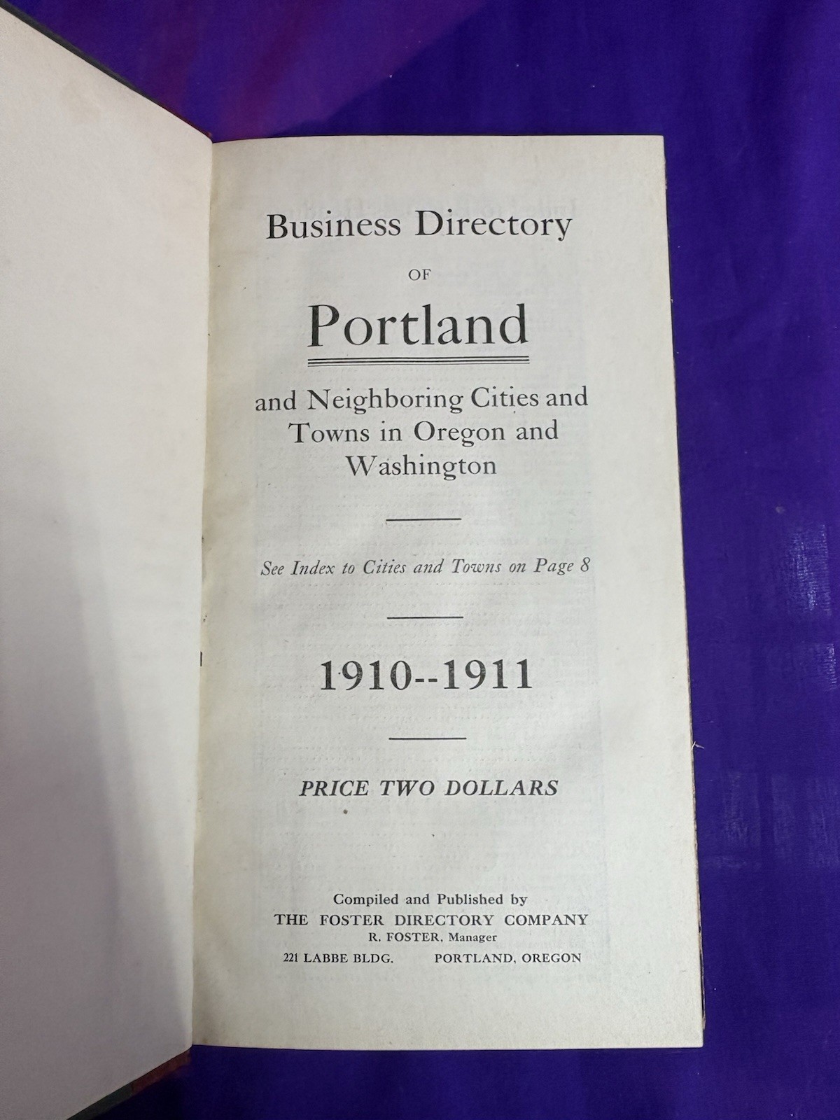 1910-1911 Portland Oregon Business Directory with receipt