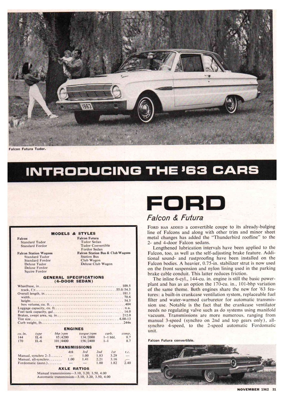 1963 FORD FALCON & FAIRLANE INTRODUCTION 2 PG ARTICLE FUTURA 