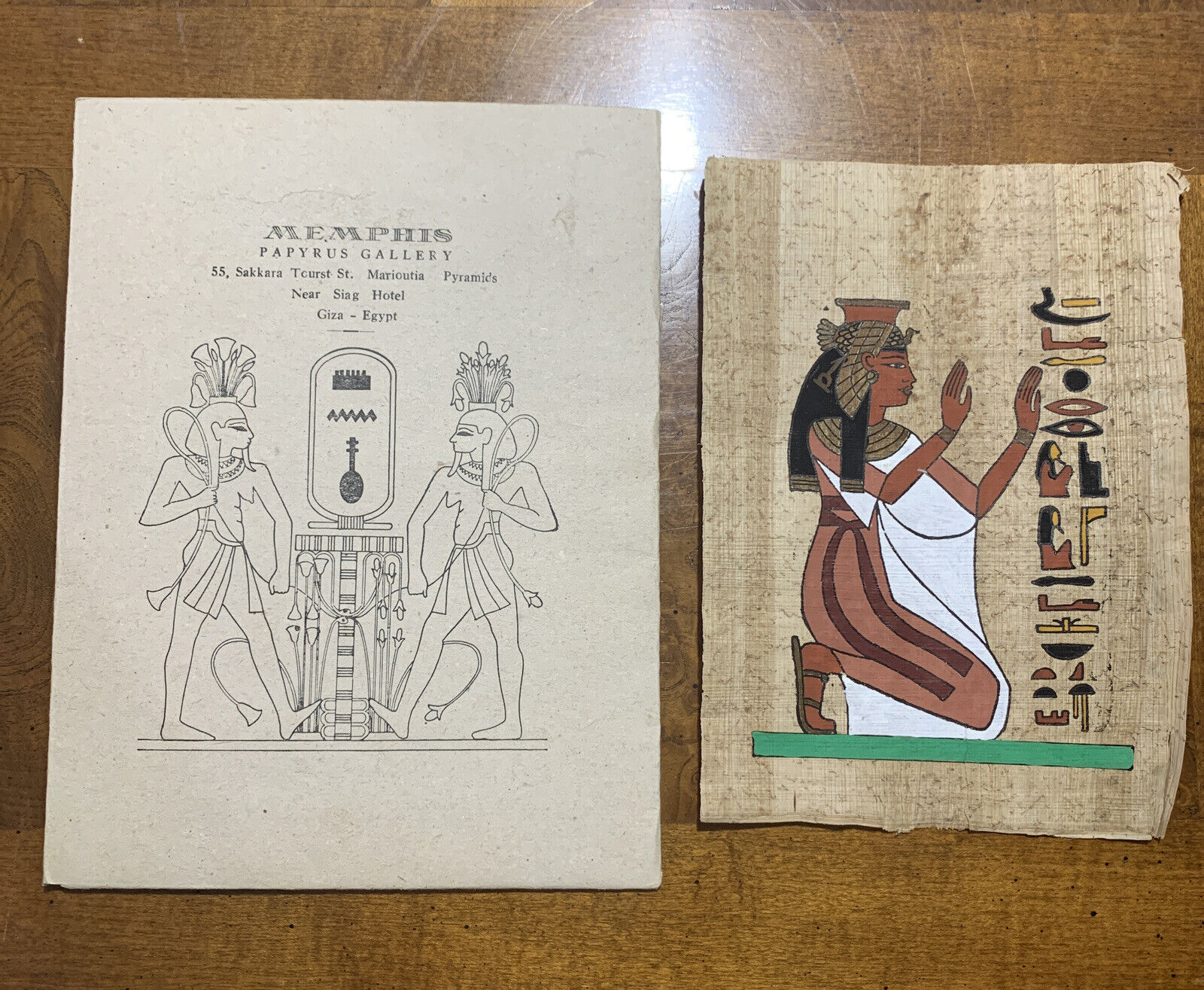 VINTAGE PHAROAHS PAPYRUS Memphis Gallery GIZA - EGYPT PAINTING Nefertari Pray