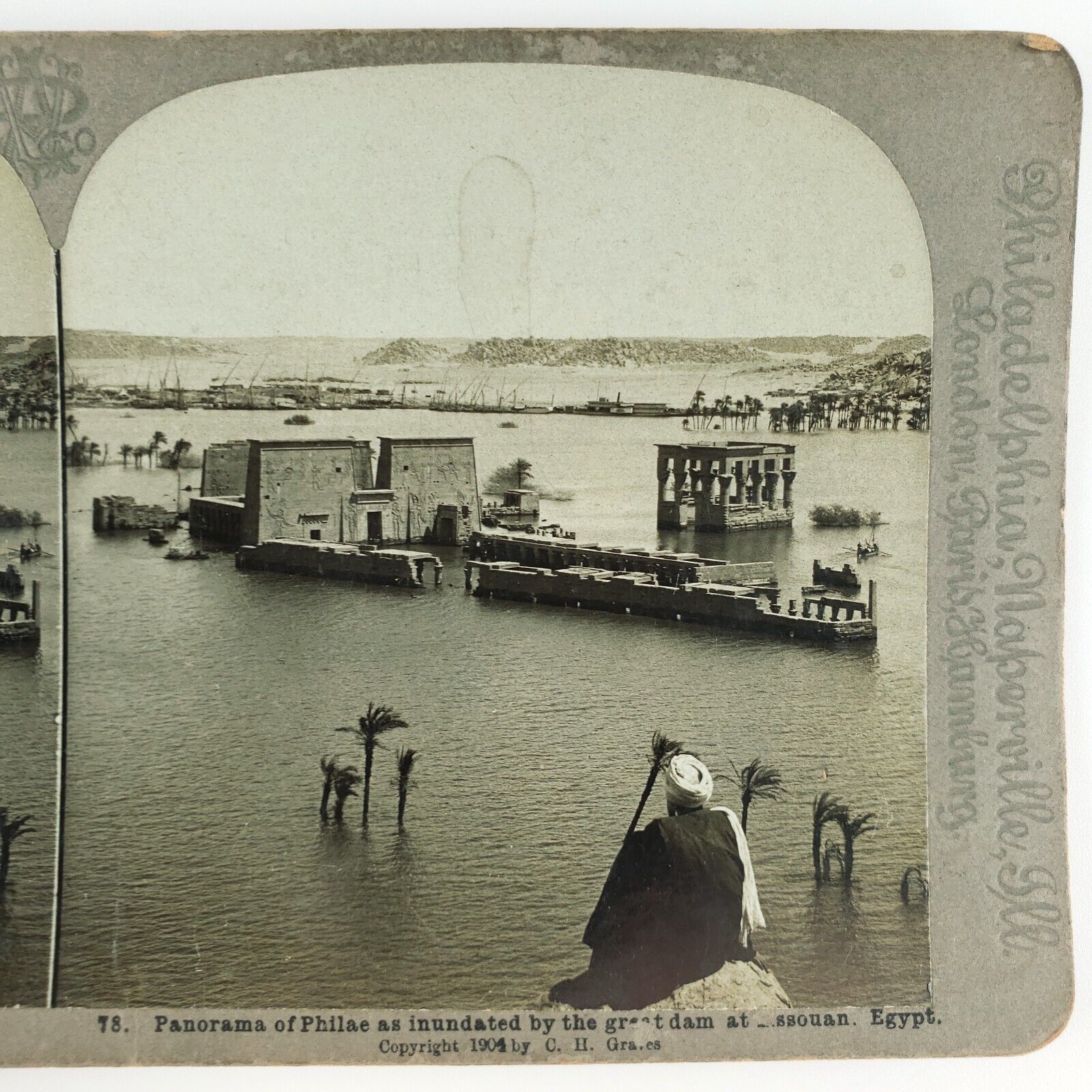 Philae Temple Aswan Egypt Stereoview c1904 Dam Inundation River Nile Photo A2225