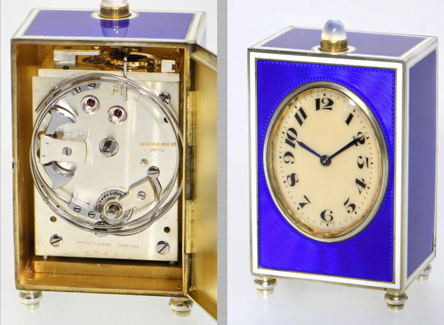 L.TISSOT 8 DAY MINUTE REPEATER MINIATURE ENAMEL CARRIAGE CLOCK ONLY 7cm HIGH