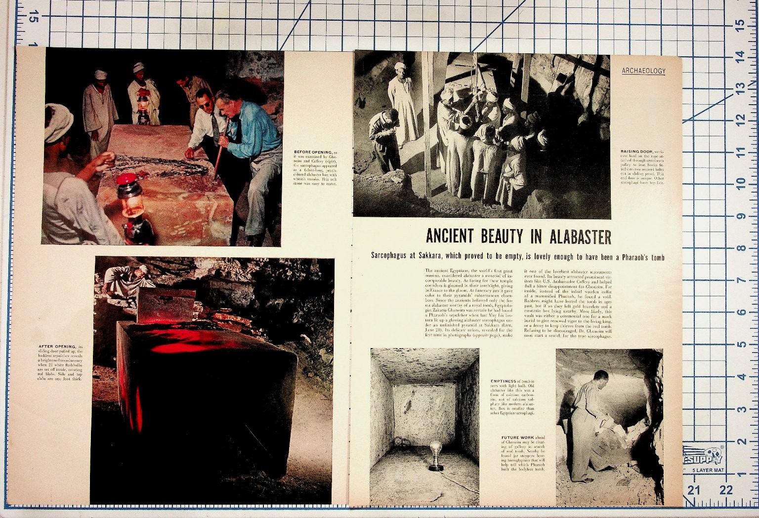 1950 Saqqara Sarcophagus Excavation Egypt Archaeology Magazine Article Page