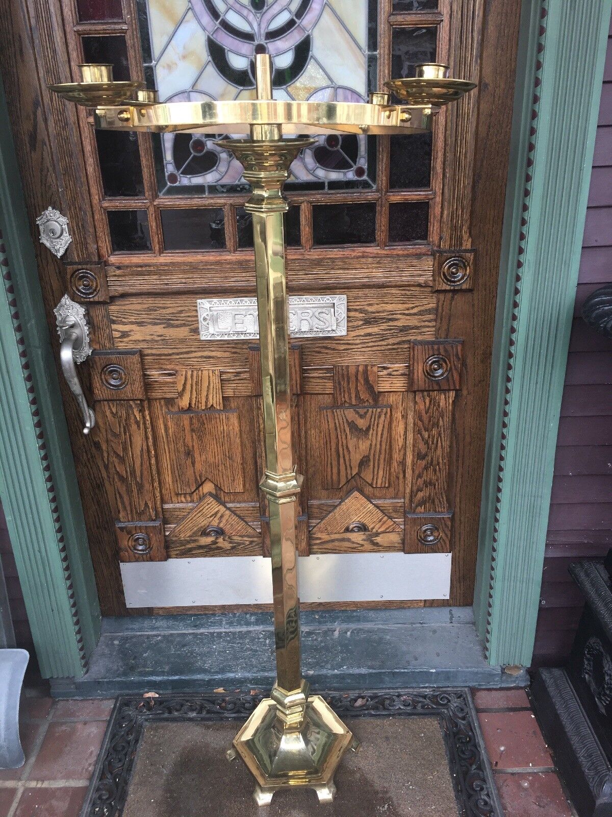 Exquisite Antique Floor Candelabra Candle Holder Church Sanctuary Brass Rotating