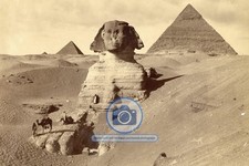 THE GREAT SPHINX AND THE PYRAMID OF KHAFRE GIZA EGYPT 1875 4X6 POSTCARD PHOTO picture