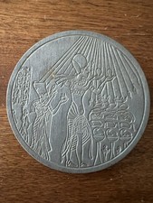 Egyptian Pewter Coaster W/ Pharaoh Akhenaten Nefertiti and Sun God Aten picture