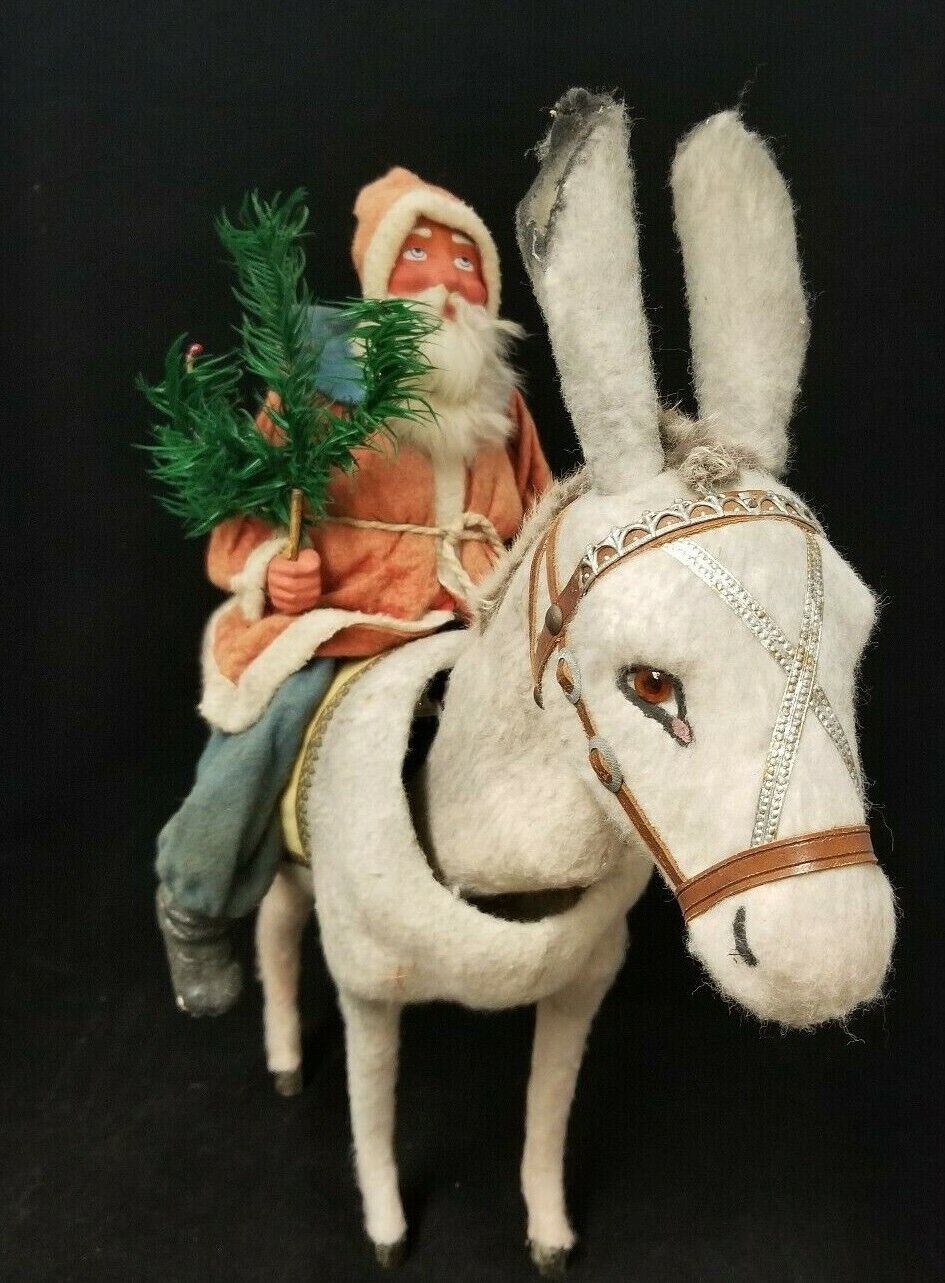 Exceptional Antique 1900\'s Santa on Nodder Donkey in Excellent Condition 16”