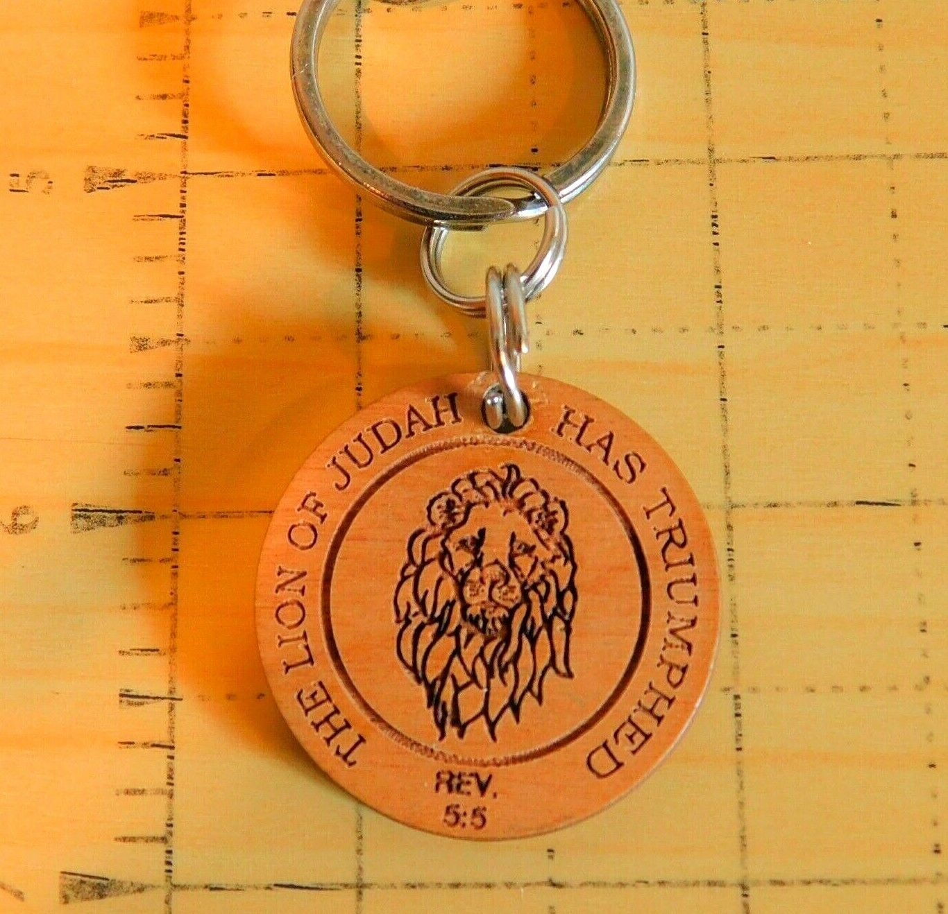 Keychain Ring Revelations 5:5 Lion of Judah has Triumphed Collectible Wood Work