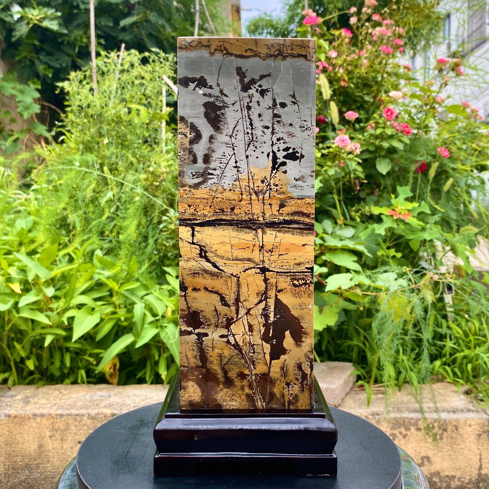 16.64LB Large Natural Chinese Dendritic Limestone Picture Stone Guohua column 16.64LB Large Natural Chinese Dendritic Limestone Picture Stone Guohua column