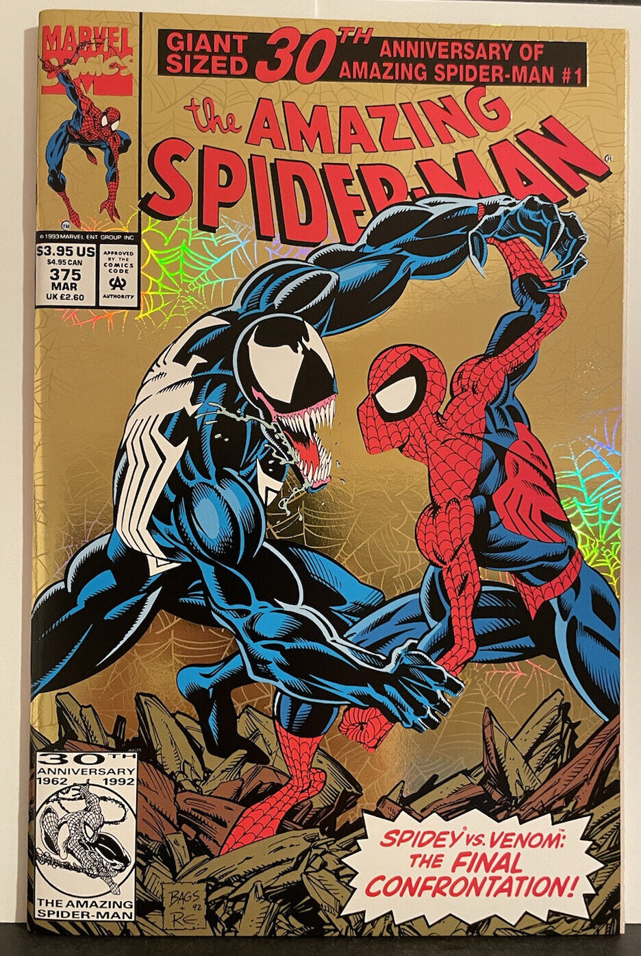 Amazing Spider-Man #375 Marvel 1993 Venom 1st Ann Weying Gold Foil Cover NM