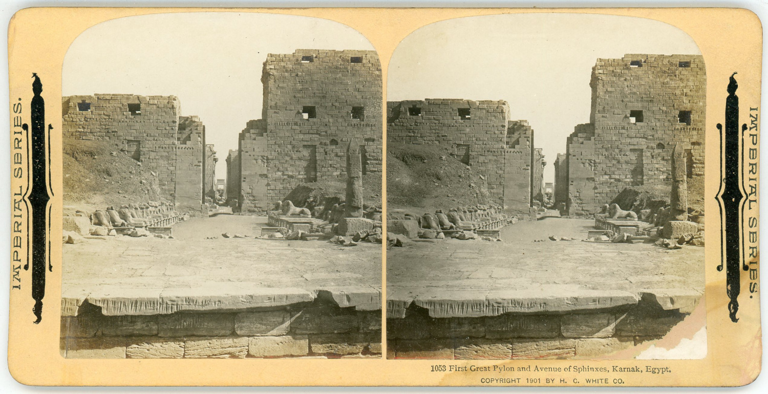 Stereo, Egypt, Egypt, Karnak, First great pylon and avenue of Sphinxes, 1901 Vi