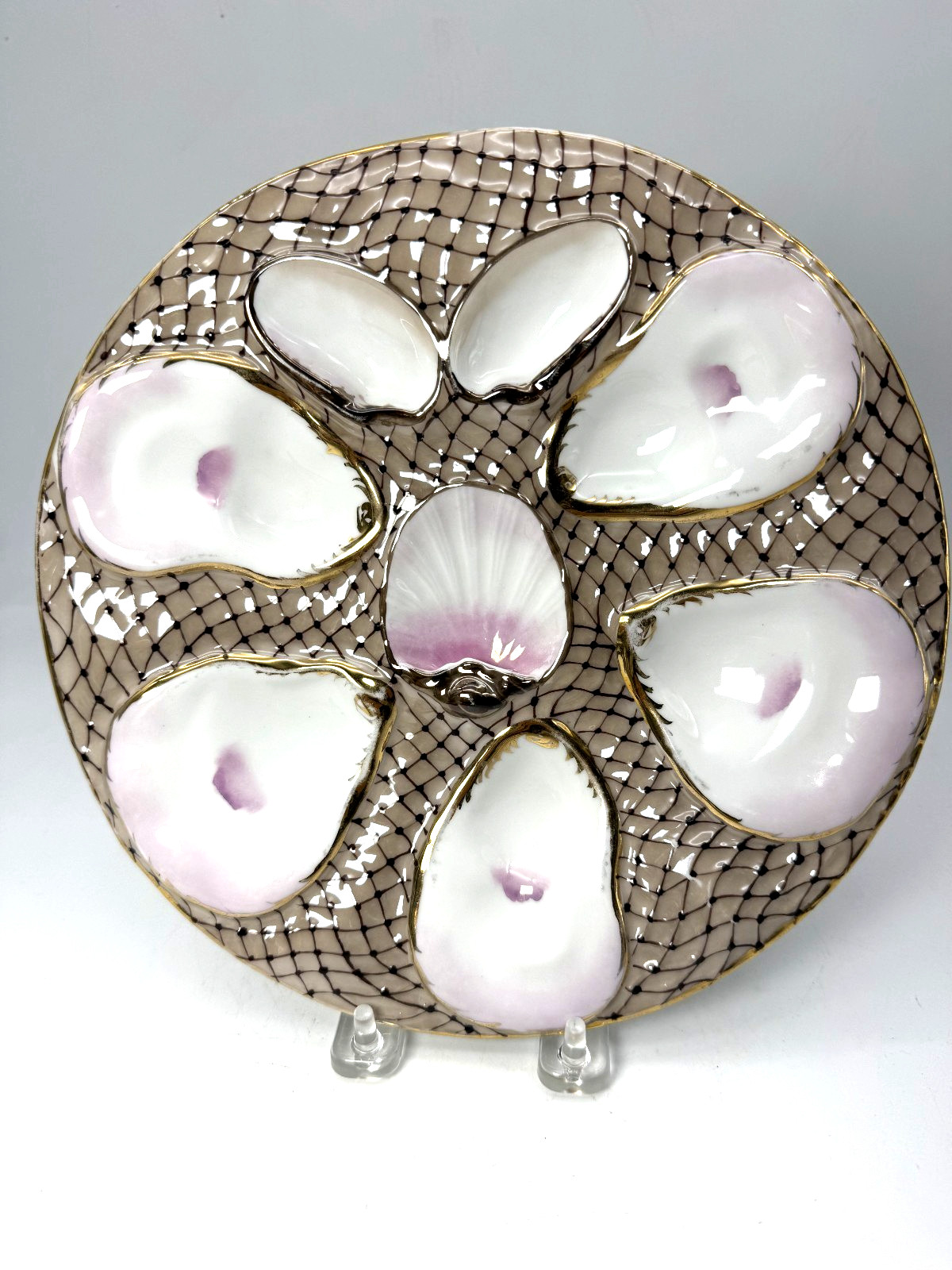 Antique Rare Carl Tielsch & Co Gold Iredescent in Fishnet Pattern Oyster Plate Antique Rare Carl Tielsch & Co Gold Iredescent in Fishnet Pattern Oyster Plate