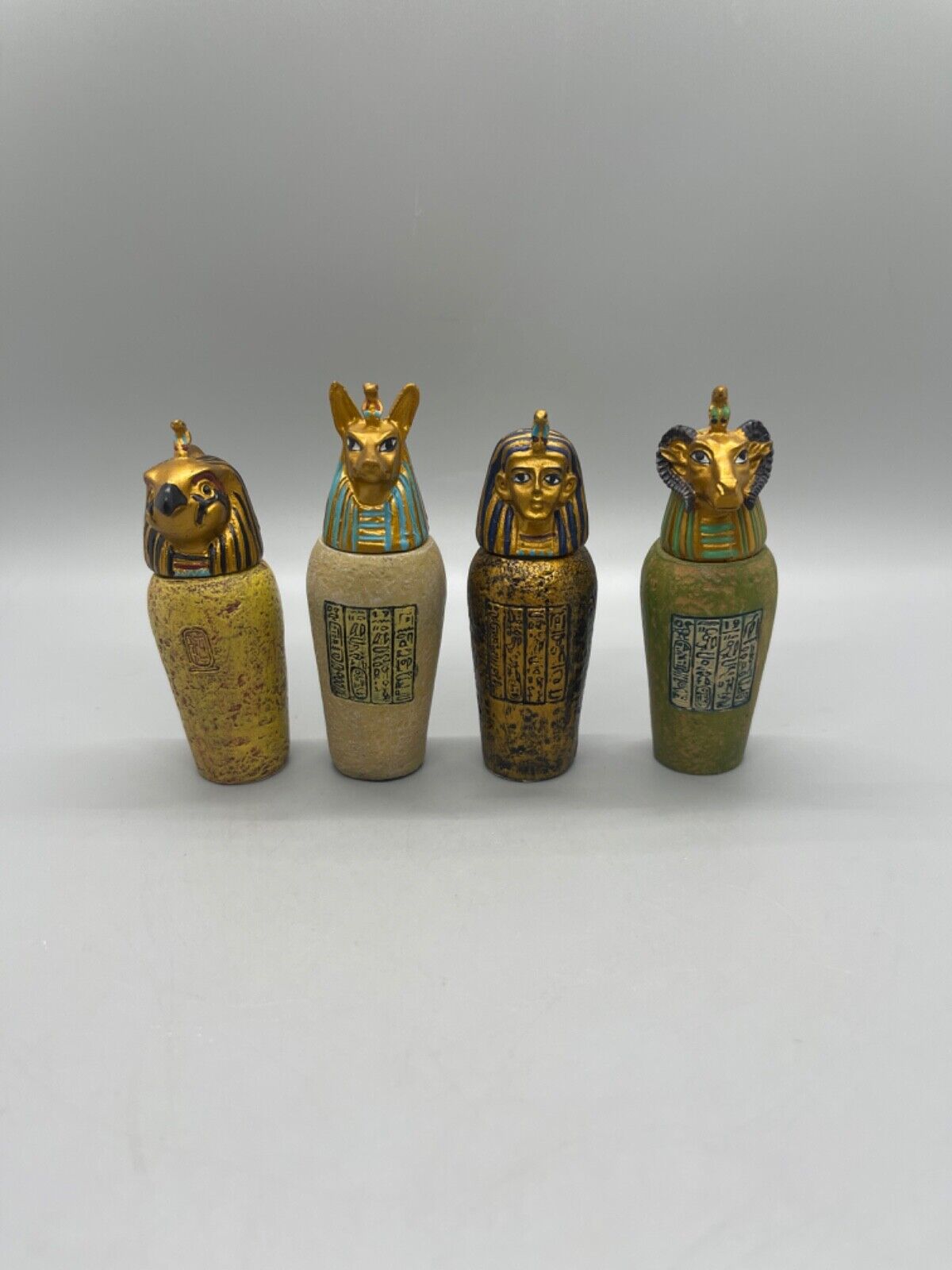 VINTAGE EGYPTIAN CANOPIC JARS FOUR SONS OF HORUS MINI