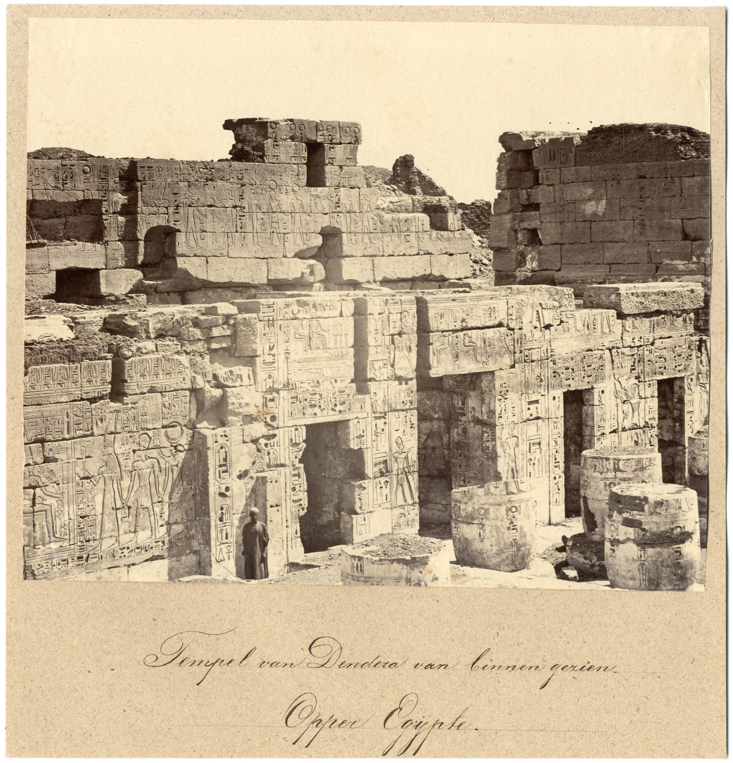Egypt, Tempel van Dendera, Opper Egypt Vintage Print, Albumin Print 18,