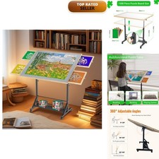 ComeWay 1500 Piece Puzzle Table 35''×27'' Gray with Legs Wheels 360° Tilting picture