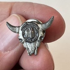Vintage LDS Aaronic Priesthood Salt Lake Temple Serve God Bison Skull Silver Pin picture