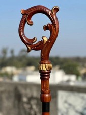 New Handcrafter Beautiful Fully Wooden Crozier Engraved Walking Sick Cane Gift picture