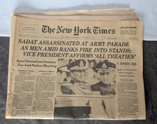 old newspaper The New York Times Wed. Oct 7, 1981 Sadat Assassinated picture